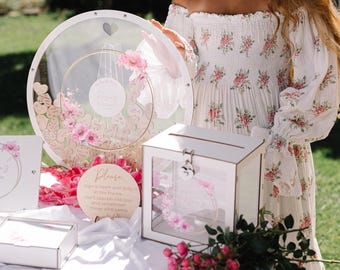 Baby in Bloom Shower Sign, Floral Baby Shower Guest Book Alternative Set with Card Box & Album, Unique Sweet 16 Birthday Party Decor Set