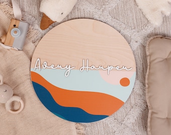 Boho Baby Namensschild: Moderne Kinderzimmer Dekoration, Namensschild aus Holz
