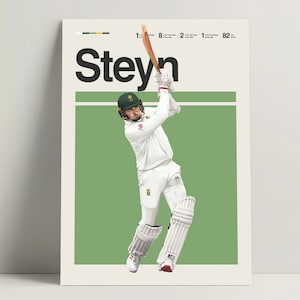 Dale Steyn Poster, Cricket Poster, South African Cricket Team Wall Art, Cricket Decor for Office, Steyn Print, IPL ICC Cricket Gift Ideas