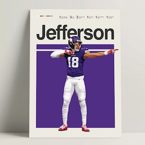 Justin Jefferson Poster, Football Poster, American Football Print, Minimalist Football Wall Art for Office or Bedroom, Football Gift Ideas