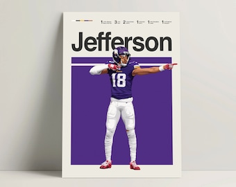 Justin Jefferson Poster, Football Poster, American Football Print, Minimalist Football Wall Art for Office or Bedroom, Football Gift Ideas