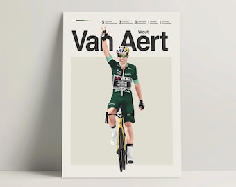 Wout van Aert Poster, Cycling Wall Art Print, Minimalist Pro Cyclist Sports Decor