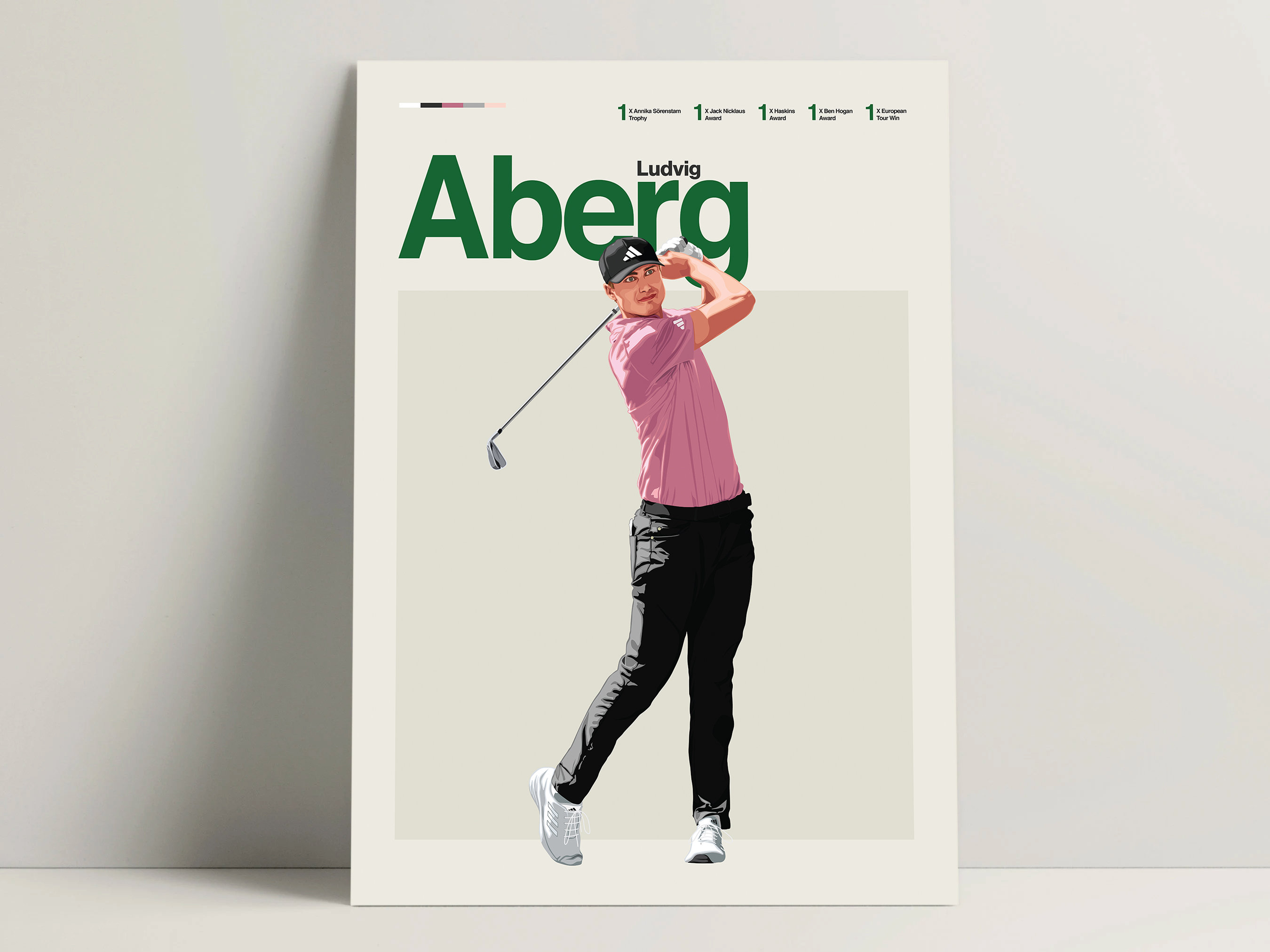 Plakat Ludviga Aberga, plakat golfowy, nowoczesny nadruk golfowy, minimalistyczna sztuka ścienna golfowa do biura, wystrój sypialni golfowej, pomysły na prezent golfowy