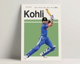 Virat Kohli Poster, Cricket Poster, Indian Cricket Team Wall Art, Cricket Decor for Office, Kohli Print, IPL ICC Cricket Gift Ideas