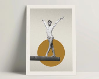 Gymnastics Poster - Mid-Century Modern Gymnastics Wall Art, Olympics Gymnast Poster, Gymnastics Gifts For Girls, Vintage Gymnastics Art