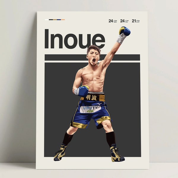 Poster Naoya Inoue, poster de boxe, impression de boxe moderne, art mural de boxe minimaliste pour le bureau, décoration de chambre de boxe, idées cadeaux de boxe