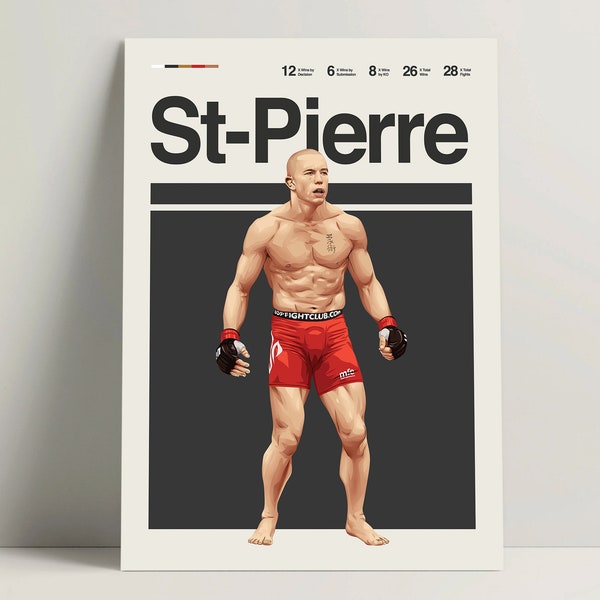 Cartel de George St-Pierre, cartel de MMA, impresión moderna de MMA, arte minimalista de pared de artes marciales mixtas para la oficina, decoración del dormitorio de Mma, ideas de regalos de MMA