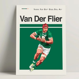 Josh Van Der Flier Poster, Bulldogge Poster, Modernes irisches Rugby Poster, Minimalistische Bulldog Wandkunst für das Büro, Sixties Kunst, Ruby Geschenkidee
