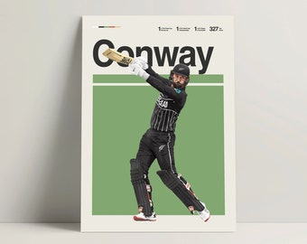 Devon Conway Poster, Cricket Poster, New Zealand Cricket Team Wall Art, Cricket Decor for Office, Conway Print, IPL ICC Cricket Gift Ideas