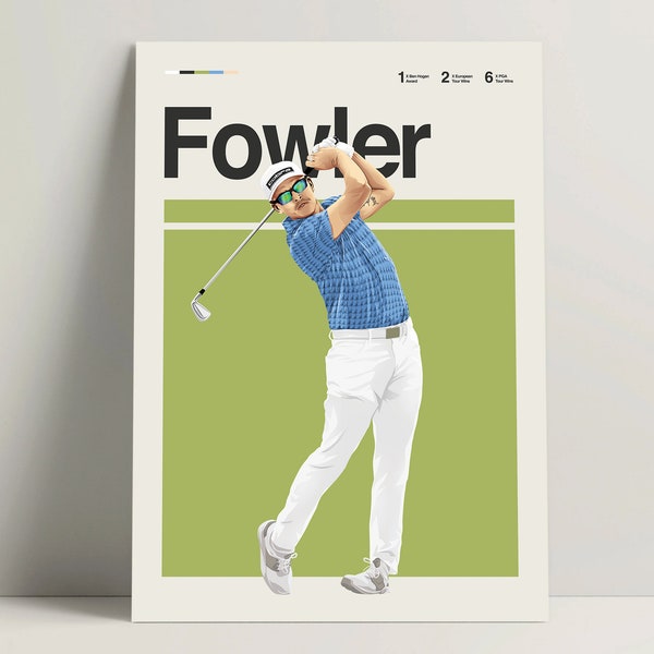 Cartel de Rickie Fowler, Descarga de carteles de golf, Impresión moderna de golf, Arte minimalista de pared de golf para oficina, Decoración de dormitorio de golf, Ideas de regalos de golf