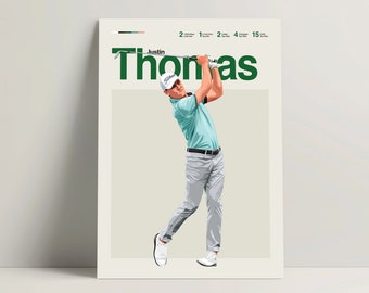 Justin Thomas Poster, Golf Poster, Nowoczesny Golf Print, Minimalistyczna Golf Wall Art do Biura, Golf Bedroom Decor, Golf Gift Ideas