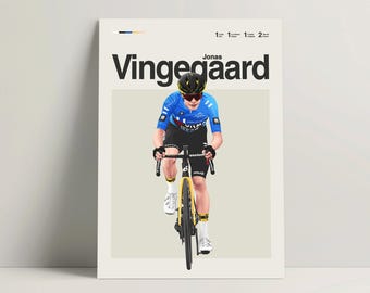 Jonas Vingegaard Poster, Cycling Wall Art Print, Minimalist Pro Cyclist Sports Decor