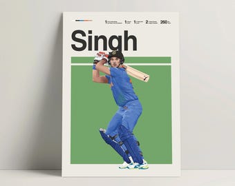 Yuvraj Singh Poster - Cricket Wall Art, Modern Sports Printable, Motivational Decor