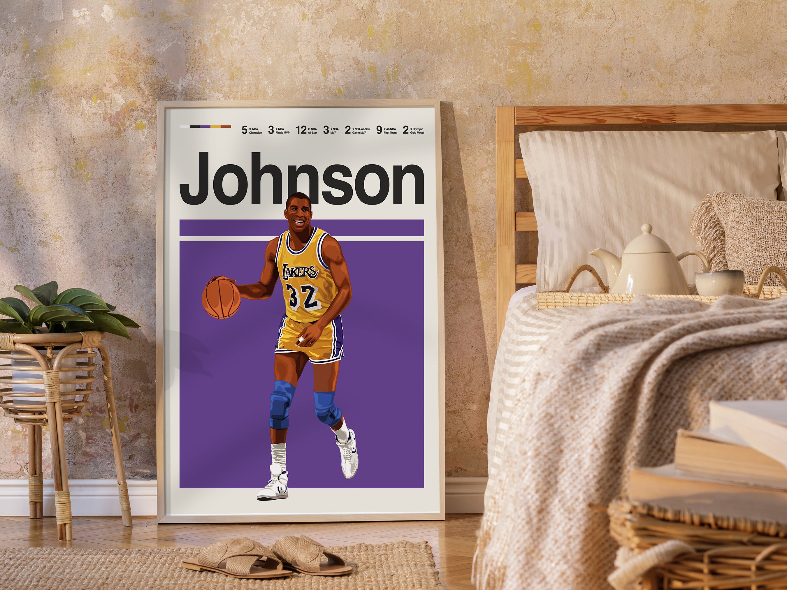 Magic Johnson Family Poster - Large 36x24 Inch Silk Wall Print For Sports Fans