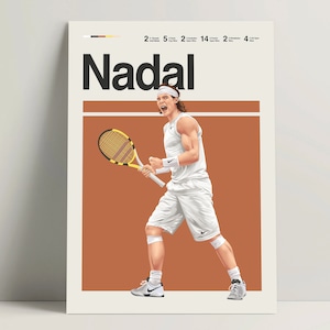 Rafael Nadal Poster, Tennis Poster, Modern Tennis Print, Minimalist Tennis Wall Art for Office, Tennis Bedroom Decor, Tennis Gift Ideas