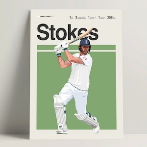 Ben Stokes Poster, Cricket Poster, England Cricket Team Wall Art, Cricket Decor for Office, Stokes Print, IPL ICC Cricket Gift Ideas