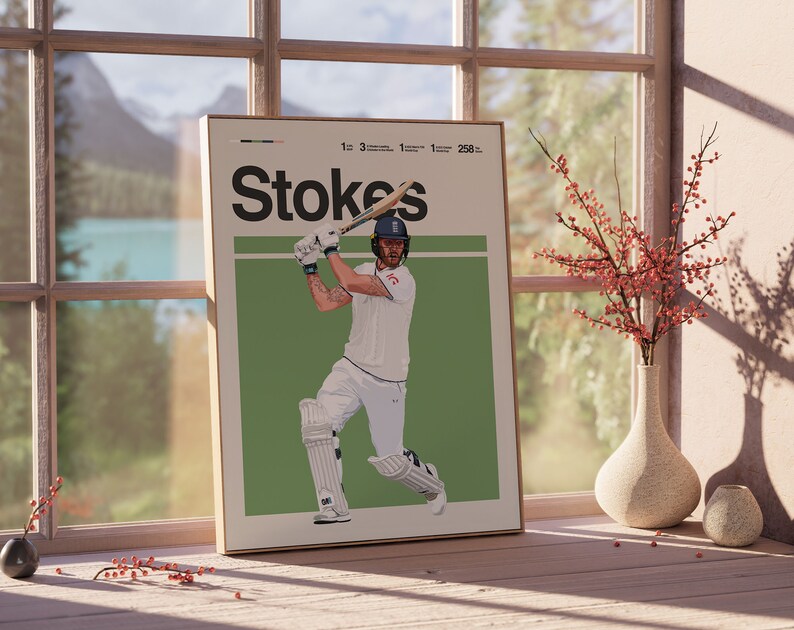 Ben Stokes Poster, Cricket Poster, England Cricket Team Wall Art ...