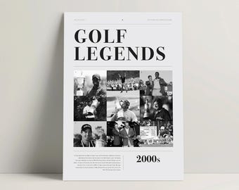 Golf Poster – Golf Legends Art, 2000s Golf Champions, Masters & US Open Trophies, Vintage Golf Prints, Golf History Poster, Golf Fan Gifts