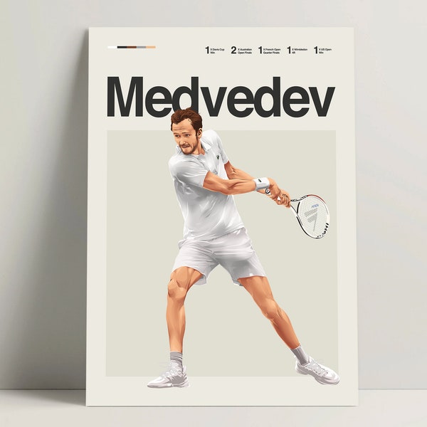 Daniil Medvedev Poster, Tennis Poster, Modern Tennis Print, Minimalist Tennis Wall Art for Office, Tennis Bedroom Decor, Tennis Gift Ideas