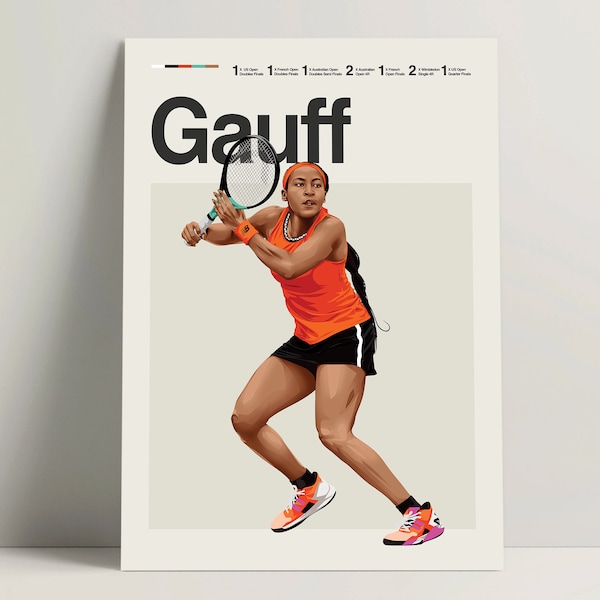 Coco Gauff Poster, Tennis Poster, Modern Tennis Print, Minimalist Tennis Wall Art for Office, Tennis Bedroom Decor, Tennis Gift Ideas