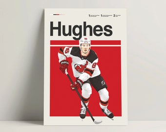 Pôster de Jack Hughes, pôster de hóquei, impressão moderna de hóquei, arte de parede minimalista de hóquei da NHL para escritório, decoração de quarto de hóquei, ideias para presentes de hóquei