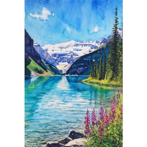 Banff National Park Art Print, Watercolor Moraine Lake Painting, Canada Landscape Poster, Mountain Lake Wall Art Home Decor