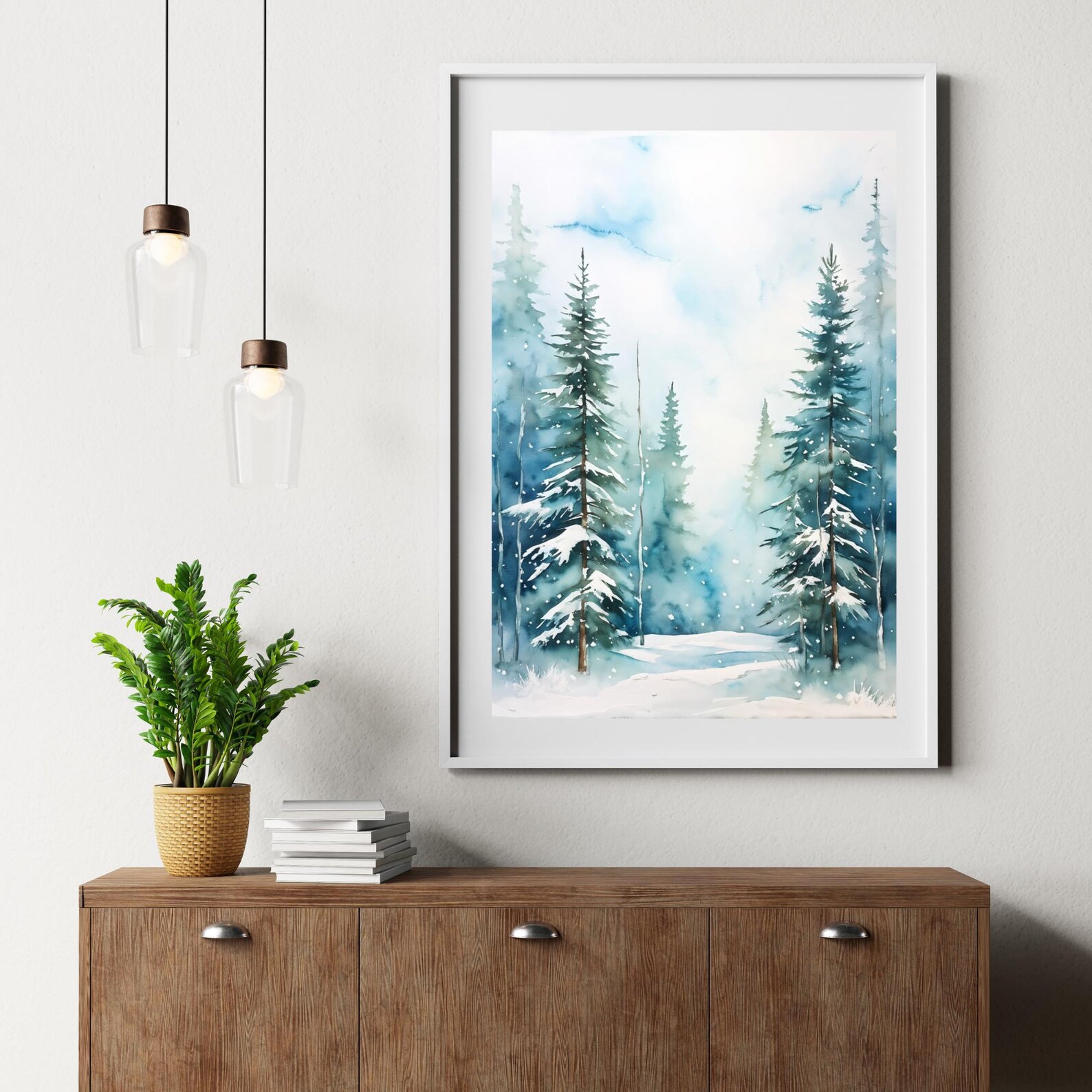 Watercolor Winter Forest Painting, Winter Landscape Art Print, Snowy ...