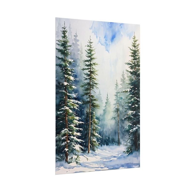 Watercolor Winter Pine Forest Painting, Winter Landscape Art Print ...