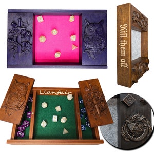 Custom DnD Dice Box and Tray | Personalized Name Engraving | Dice Holder, Rolling Tray & Case | Perfect DnD and DM Gift
