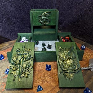 DnD Deluxe Dice Box, Handmade Custom Wood Dungeons and Dragons Rolling Tray Organizer, Unique Portable Tabletop gaming Gift & Accessories