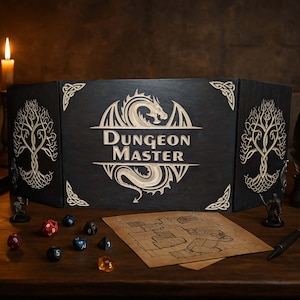 Wooden DM Screen for DnD, Custom Game Master Screen with Engraving, Unique RPG Gift for Dungeon Masters, 3rd Anniversary DM, Birthday Dm