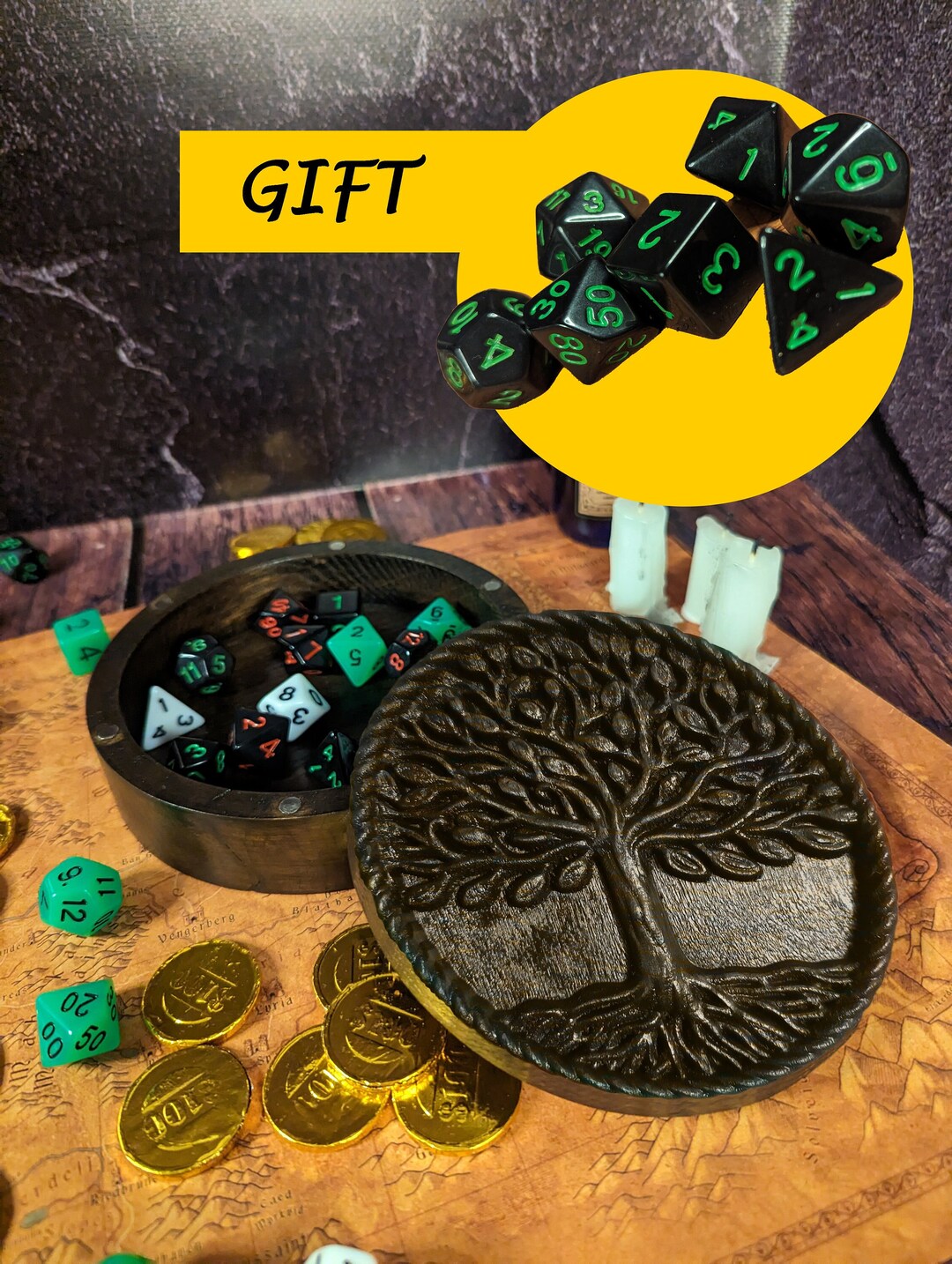 DND Dice Tray Tree of Life 1 Set DND Dice 2in1 Cheaper as a Set Dnd