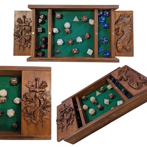 Aangepaste DnD-dobbelstenendoos, DnD-rollade, gepersonaliseerde naamgravure, dobbelsteenhouder, dobbelsteenkoffer, houten dobbelsteenbak, houten dobbelsteendoos, DM-cadeau