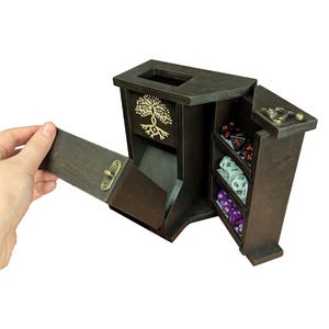 Wooden DnD Dice Tower with dice tray, Personalized Custom Engraved Tower, Dungeon and Dragons Dice Tower, D&D Gift, Tabletop RPG Dice Tower