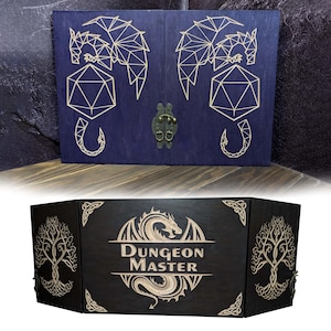 Dungeon Master Screen, Wooden RPG Screen, Dm Screen Magnetic Wood with Dice Towers, Mystic Dnd Dm Screen with Personalized Engraving