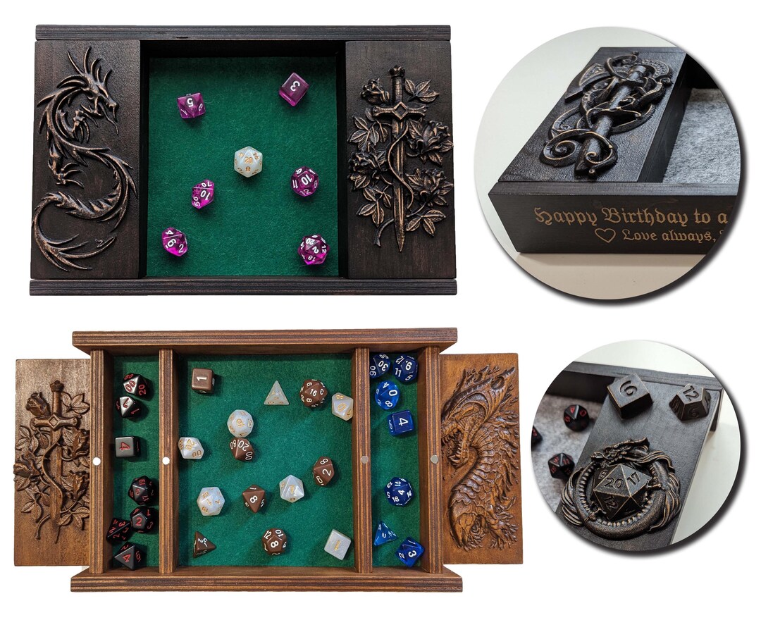 Dice box dnd rolling tray personalized name engraving dnd holder for