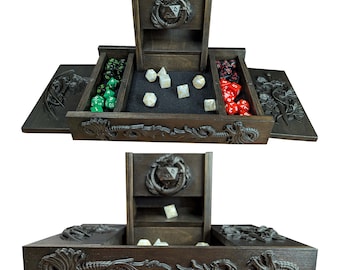 Dice Tower for Christmas DnD Gift | Tray for DnD | For Tabletop RPG Gamers | Wooden Box with Felt Lining | Wooden Dice Box And Tower