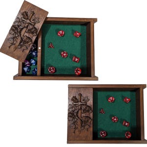 Gepersonaliseerde houten dobbelsteendoos met blad – Dragon DnD dobbelstenenkluis met zwart vilt | Op maat gemaakte dobbelsteenkoffer voor tafel-RPG