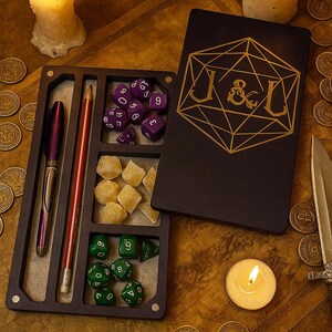Dice Box, Personalized Dice Case for Tabletop RPG, Unique DND Gift, Birthday, 3rd Anniversary, Wooden Dice Tray with your Design
