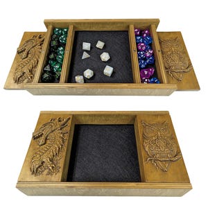 Custom DnD Dice Box, Personalized Dice Tray, Wooden Dice Holder, DnD Gift for DM, Dice Storage Case, RPG Tabletop, Anniversary, Birthday