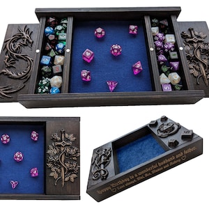 Custom DnD Dice Box, Personalized Dice Tray, Wooden Dice Holder, DnD Gift for DM, Dice Storage Case, RPG Gaming Accessory