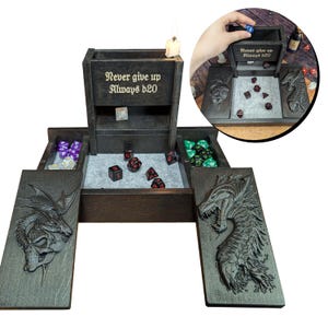 Daggerheart Dice Tower & Tray with Storage – Custom Engraved Wooden RPG Dice Box | Felt-Lined DND Dice Roller | Gift for Dungeon Masters