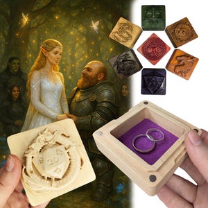 DnD Ring Box for Wedding – Custom Wooden Ring Bearer Box – Unique Dungeons & Dragons Wedding Gift for Couples