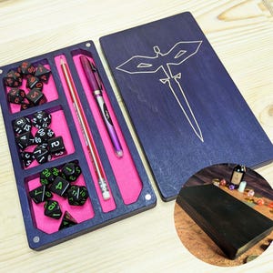Personalized Wooden Dice Tray | Dice holder Lining and Multiple Compartments Perfect Gift for D&D Fans DND dice box Dice storage