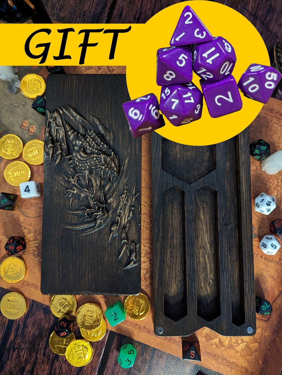 Dice Tray DND 1 Set DND Dice, 2in1 Cheaper as a Set, Magic Dragon