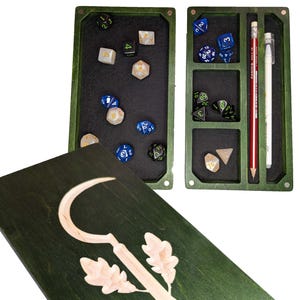 Wooden Dice Tray | Dice holder Lining and Multiple Compartments Perfect Gift for D&D Fans DND dice box Dice storage | Birthday | Wedding