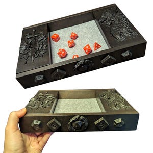 DnD Dice Tray & Box: Personalized Engraved Dice Holder, Premium Rolling Tray, Perfect DM Gift, Birthday, Anniversary