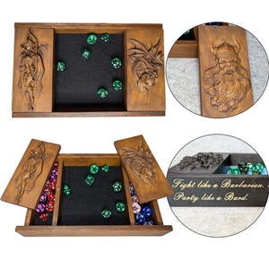 Cassaforte per dadi / Scatola per dadi / Regalo perfetto per i fan di D&D / Scatola per dadi con drago / Legno inciso / 3° anniversario / Compleanno D&D