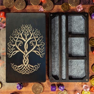 Houten DnD-doos met draakontwerp Dobbelstenenkoffer op maat voor tafelblad RPG Houten opbergdoos voor dobbelstenen Gepersonaliseerde DnD-cadeau voor DND-gamers