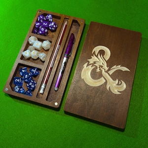 Custom Wooden Dice Box and Tray - Unique Personalized Gift for DnD and Tabletop Gamers | Dungeons & Dragons Dice Holder | Christmas DND Gift